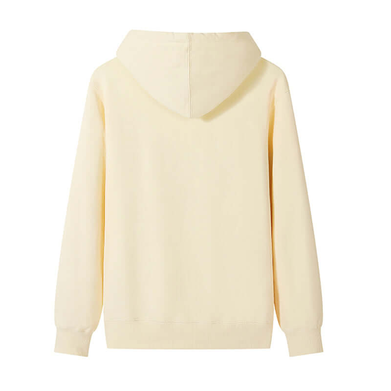 Blank Hoodie Wholesale in soft yellow color, featuring a classic back design and hood.