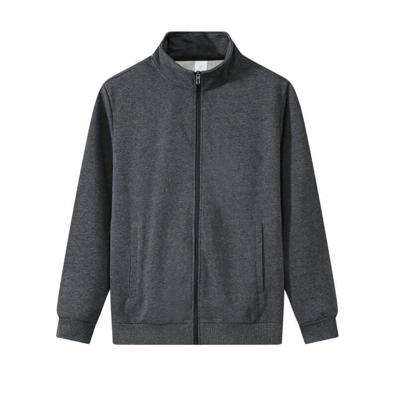 Linen grey stand collar zip front