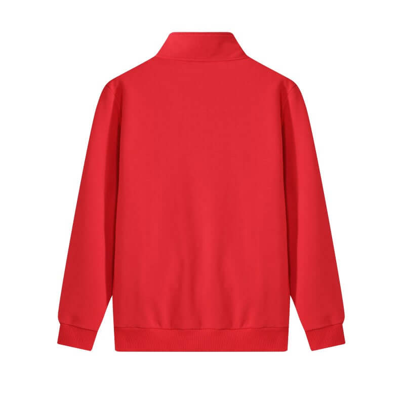 Rear angle of red unisex athletic top