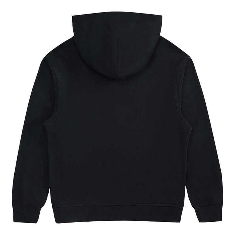 Back view of Blank Zip Hoodie in black, showcasing the hood and design features of this unisex jacket.