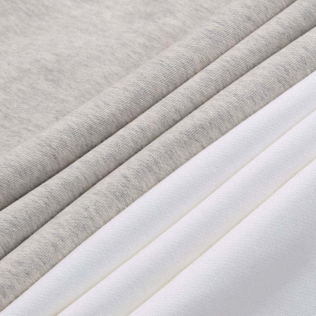 Blank Zip Hoodie fabric close-up showing premium 330g 100% cotton loopback in grey and white.