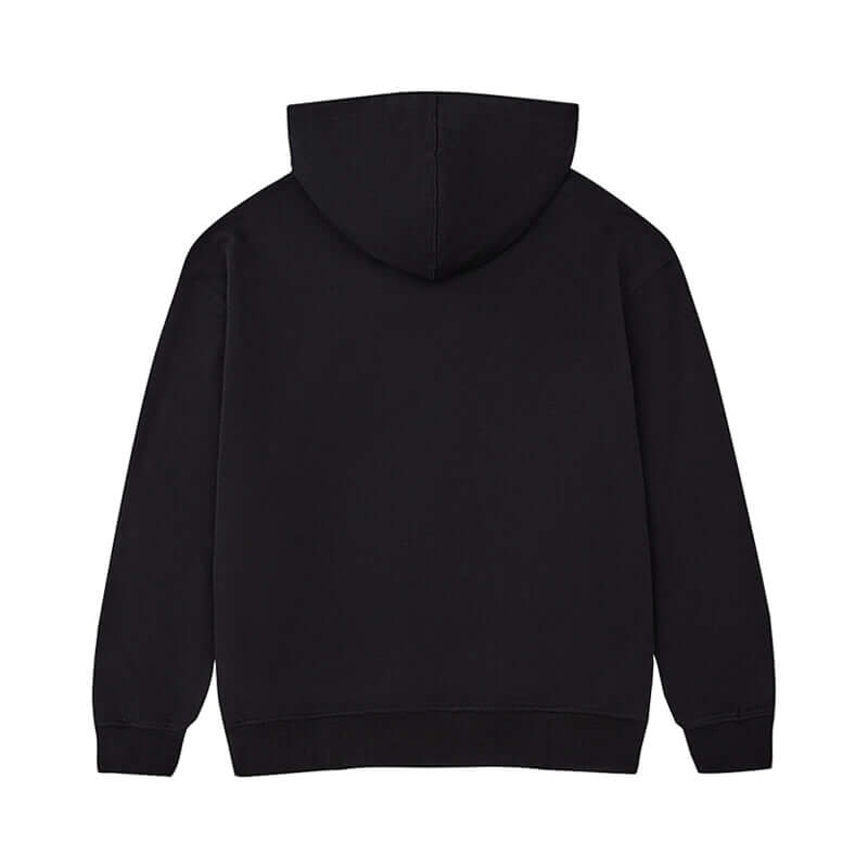 Back view of Blank Oversized Hoodie in black, showcasing the relaxed fit and hood design for unisex wear.