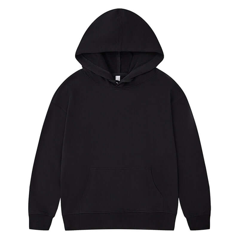 Blank Oversized Hoodie in black, 330g 100% cotton, unisex pullover with a spacious fit and classic design.