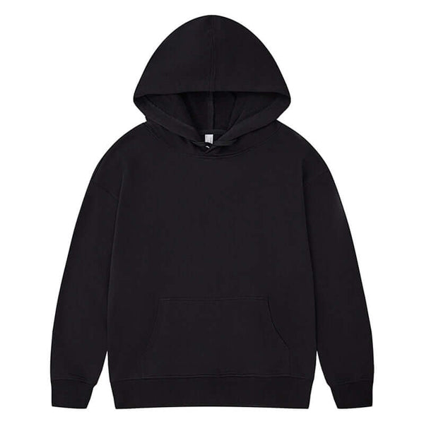 Blank Oversized Hoodie in black, 330g 100% cotton, unisex pullover with a spacious fit and classic design.