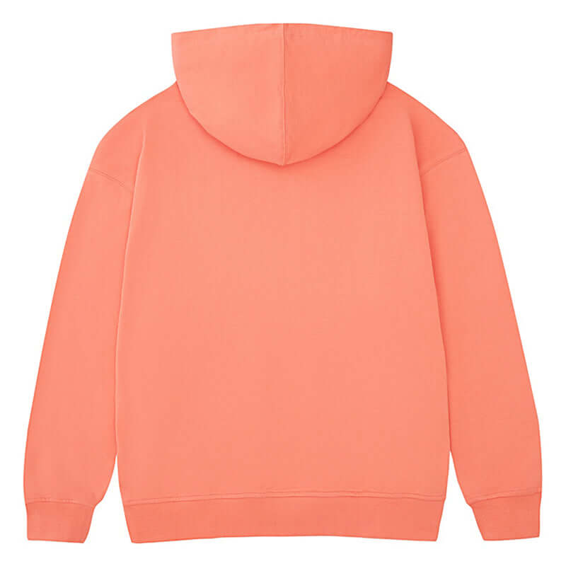 Back view of a Blank Oversized Hoodie in coral, showcasing the relaxed fit and hood.
