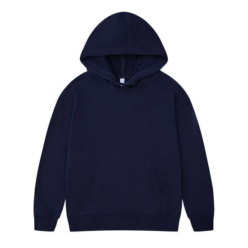 Blank Oversized Hoodie in navy color, 330g 100% cotton, unisex pullover with classic oversized design.