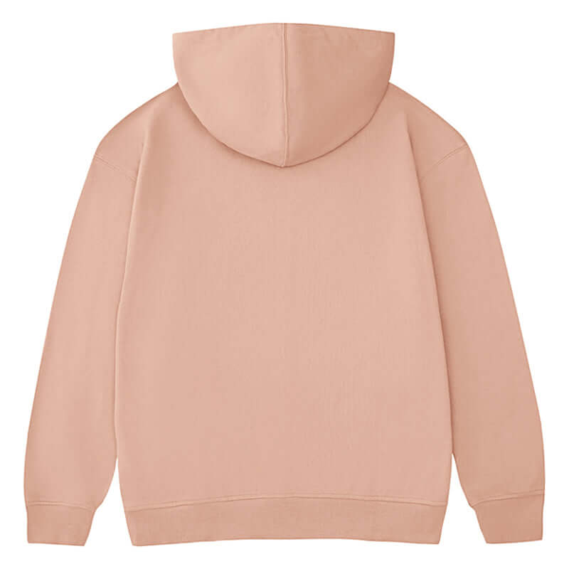 Back view of Blank Oversized Hoodie in soft pink color, showcasing the relaxed fit and hood design.
