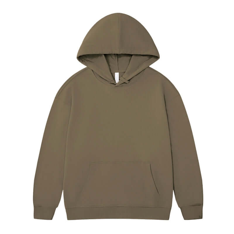 Blank Oversized Hoodie in olive green color, 100% cotton, unisex pullover with relaxed fit.