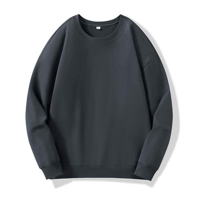 Front view of dark grey 330g cotton crewneck sweatshirt