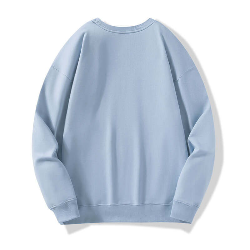 Back shot of hazy blue cotton pullover sweatshirt