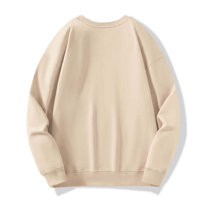 Rear view of khaki heavyweight cotton sweatshirt