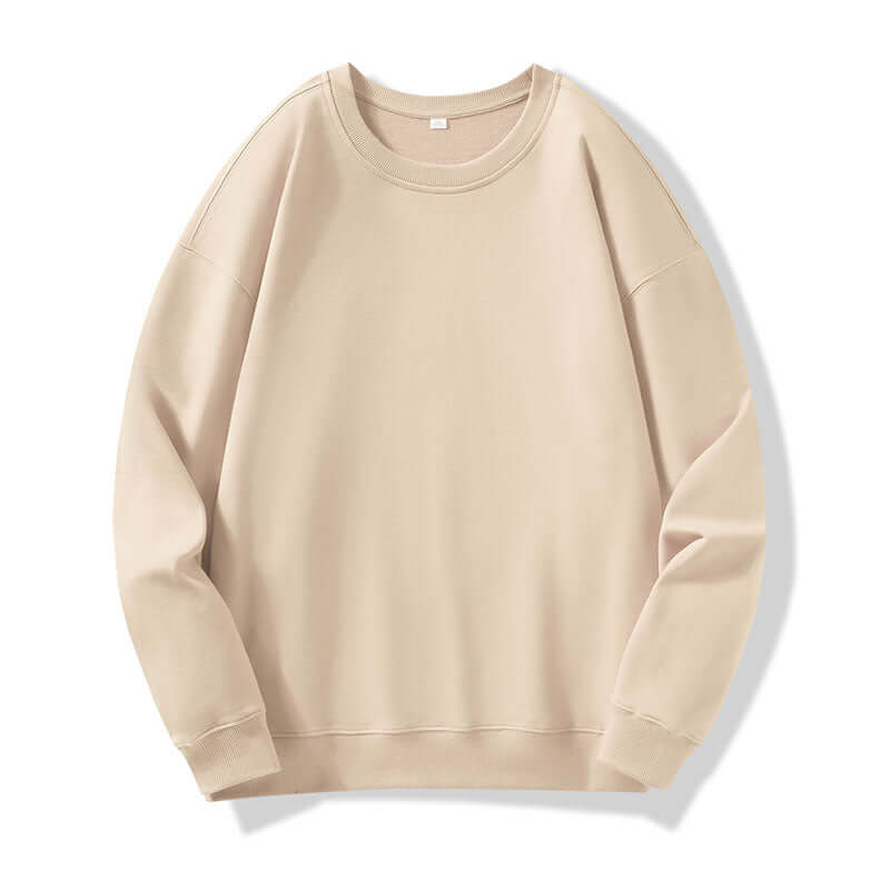 Khaki colored 330g crewneck sweatshirt front display