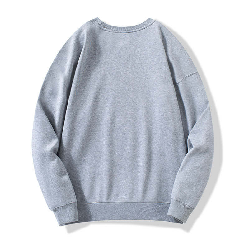 Rear angle of linen grey heavyweight sweatshirt