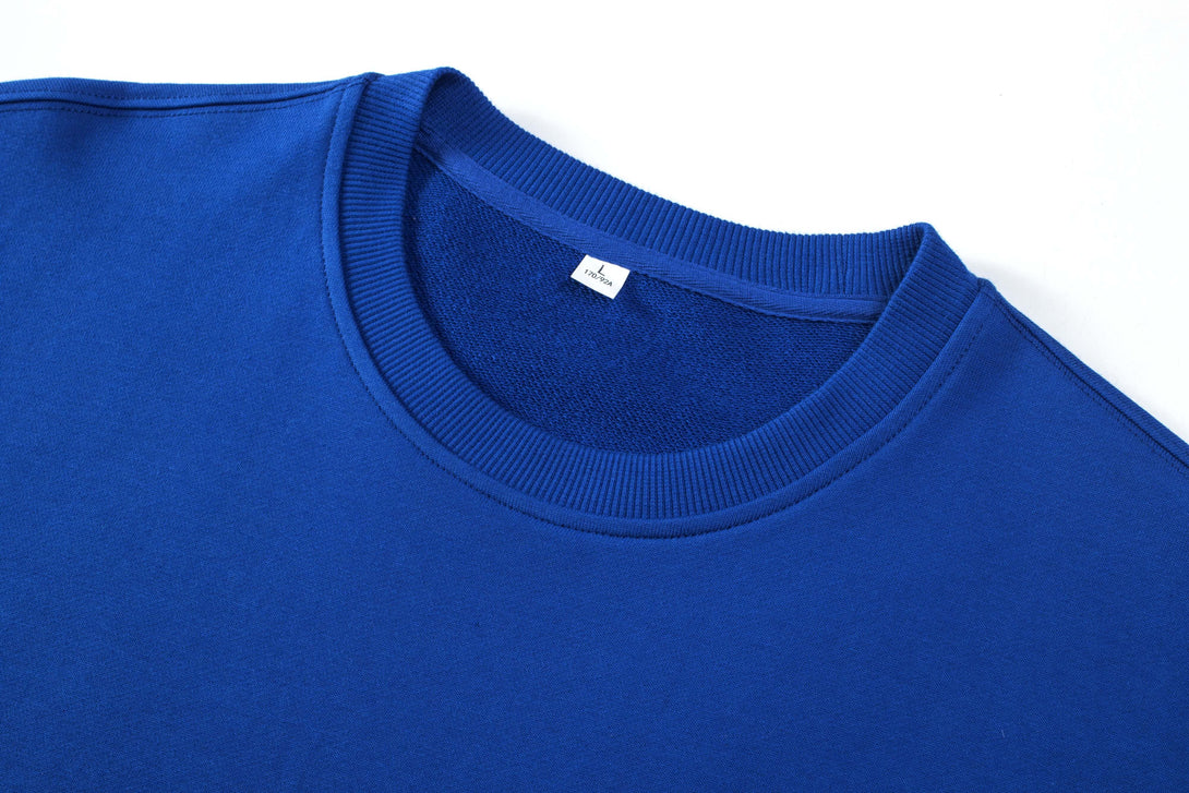 Reinforced neckline detail on crewneck sweatshirt