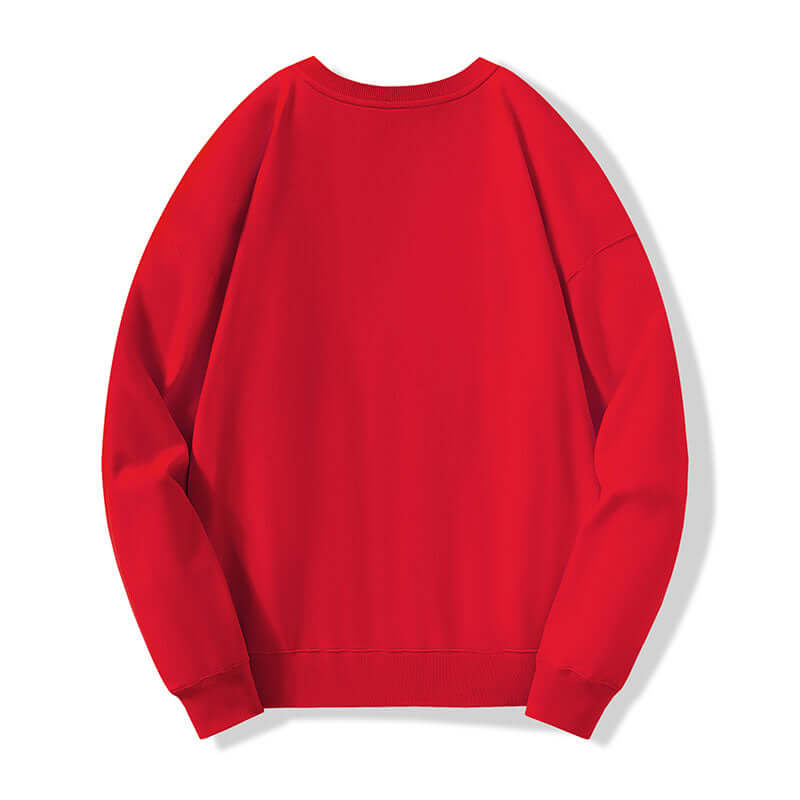 Back perspective of red heavyweight sweatshirt