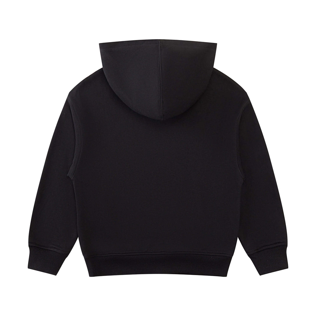 Back angle of black children's pullover hoodie
