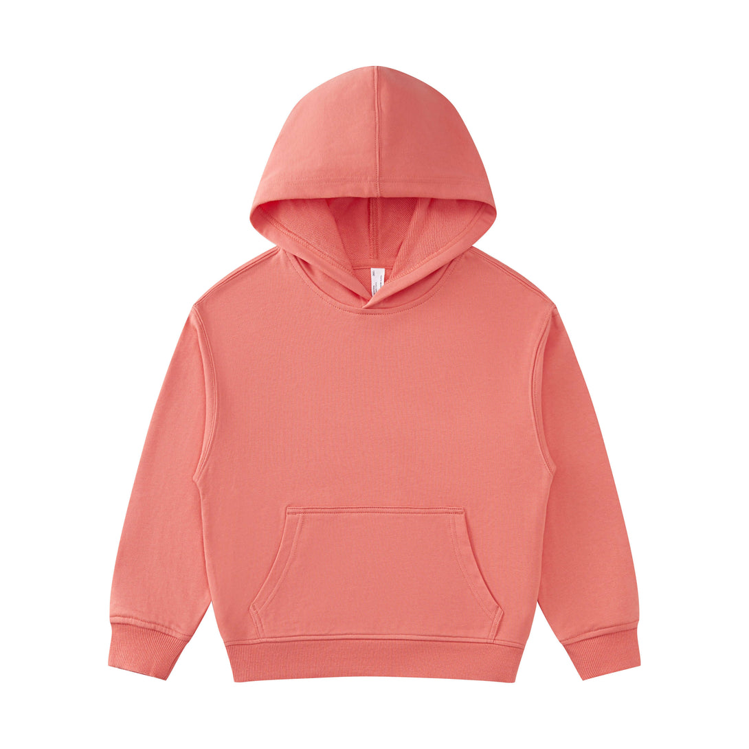 Coral red kids hoodie front vibrant color