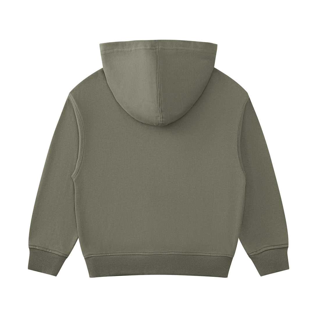 Back view of earth grey cotton children's hoodie