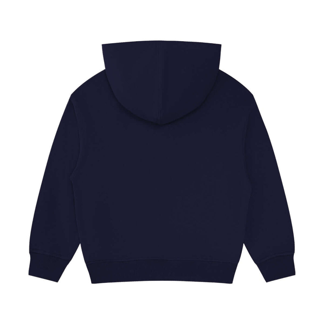 Rear view of navy cotton hoodie for children