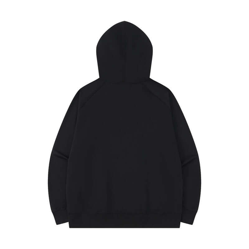 Back view of black heavy fleece hoodie