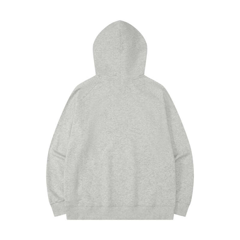 Heather grey hoodie back with dropped shoulders