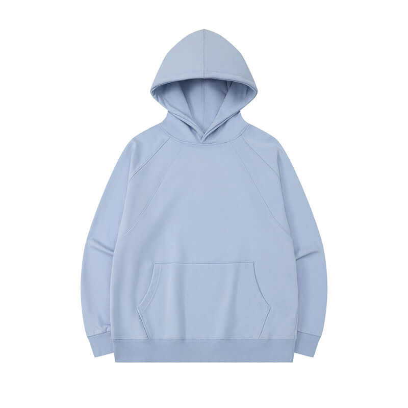Sky blue hoodie front - triple needle stitching