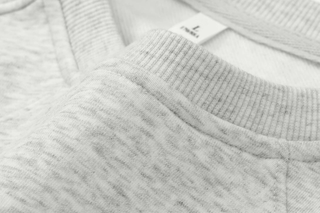 Close-up of reinforced ribbed collar on Sorona®-cotton sweatshirt