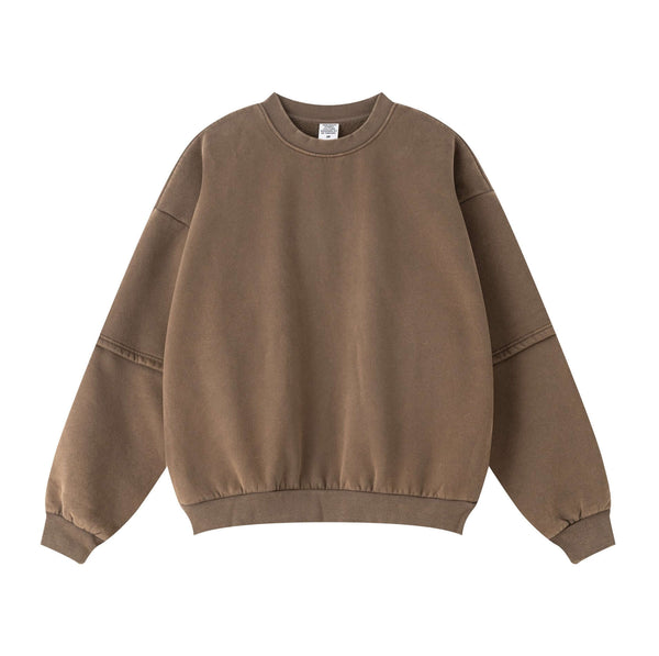 Distressed Panel Crewneck | Men's Fleece Lined Sweatshirt 360g in brown with unique sleeve panel design.