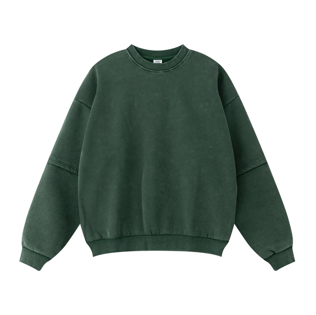 Distressed Panel Crewneck | Men's Fleece Lined Sweatshirt 360g in dark green, featuring a unique sleeve panel design.