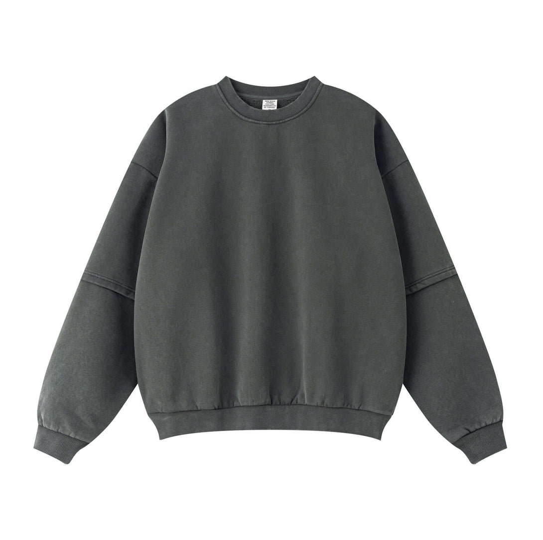 Distressed Panel Crewneck | Men's Fleece Lined Sweatshirt 360g in dark gray with unique sleeve panel design.