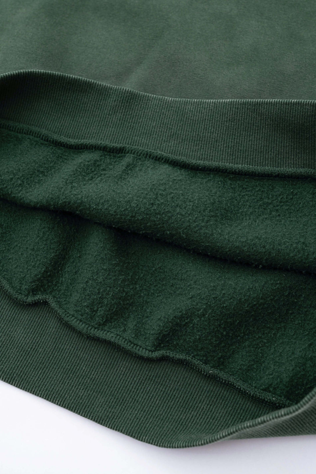 Distressed Panel Crewneck fleece lined fabric detail showcasing soft interior for warmth and comfort.