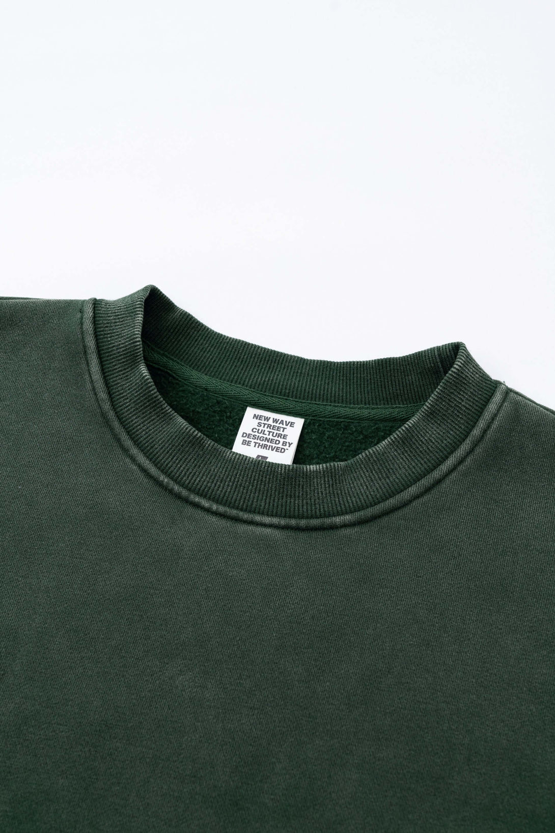 Distressed Panel Crewneck | Men's Fleece Lined Sweatshirt 360g showing crew neck collar and label detail.