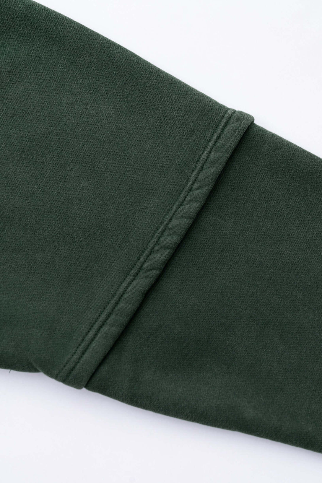 Distressed Panel Crewneck sleeve detail, showcasing the soft fleece lining and trendy design.