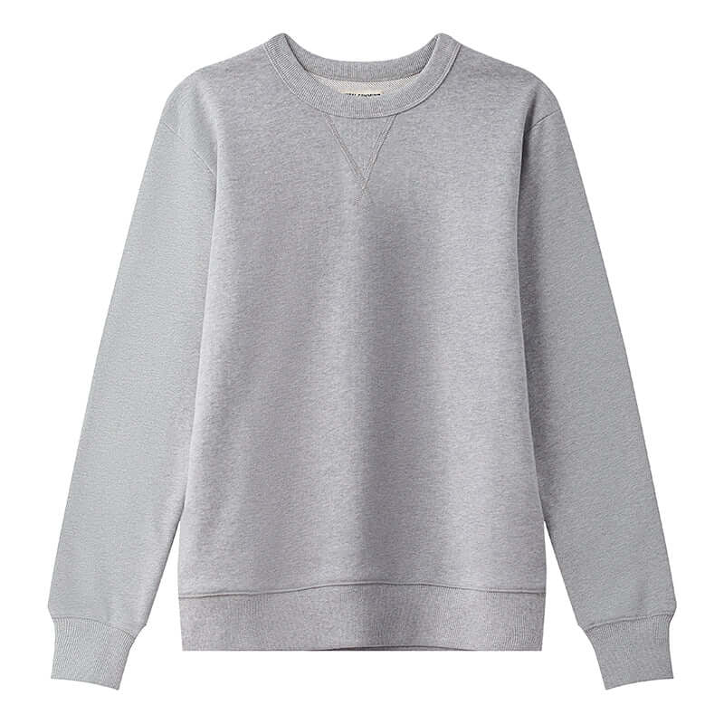 Light grey unisex sweatshirt front with V-stitch detail