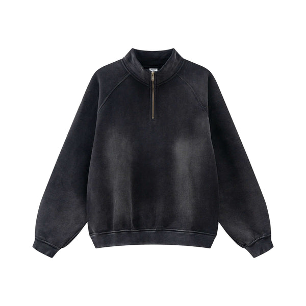 Spray Effect Quarter Zip in black with a stand-up collar and 1/4 zip, crafted from 360g fleece for urban streetwear.