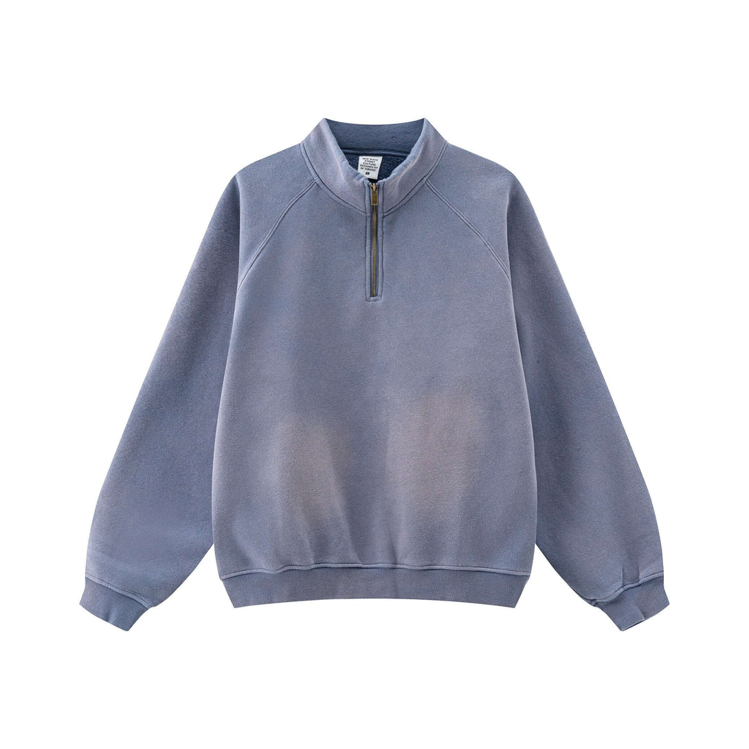 Spray Effect Quarter Zip | 360g Fleece Pullover in blue, featuring a stand-up collar and unique spray effect design.