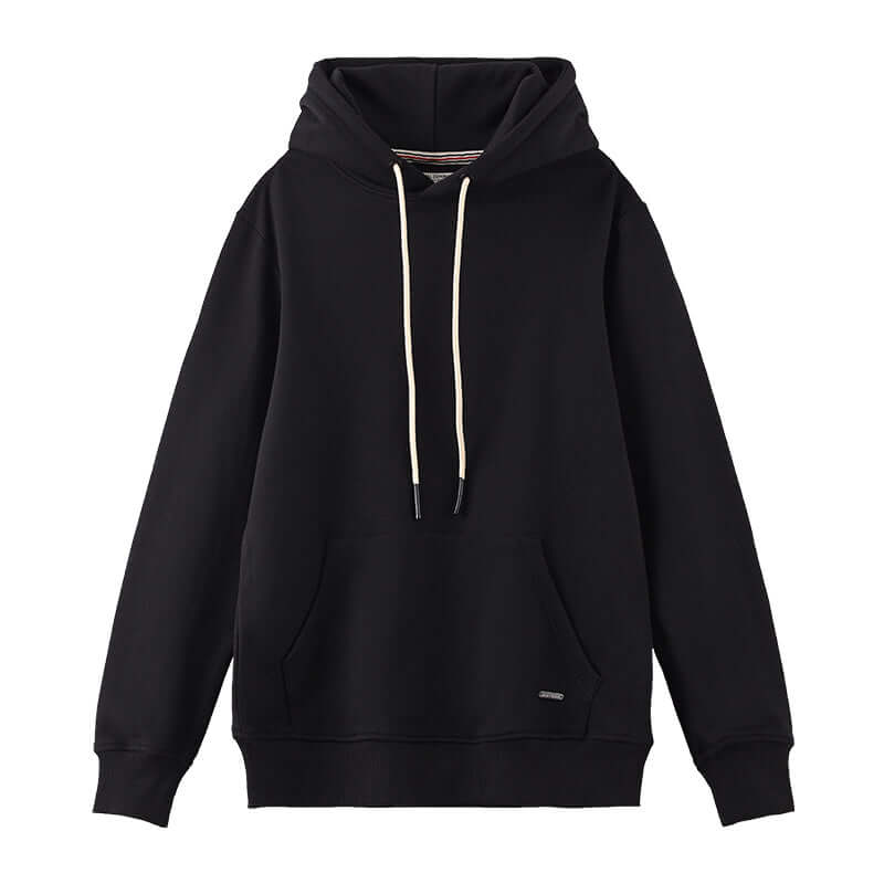 Classic Black 360gsm unisex hoodie, blank for branding.