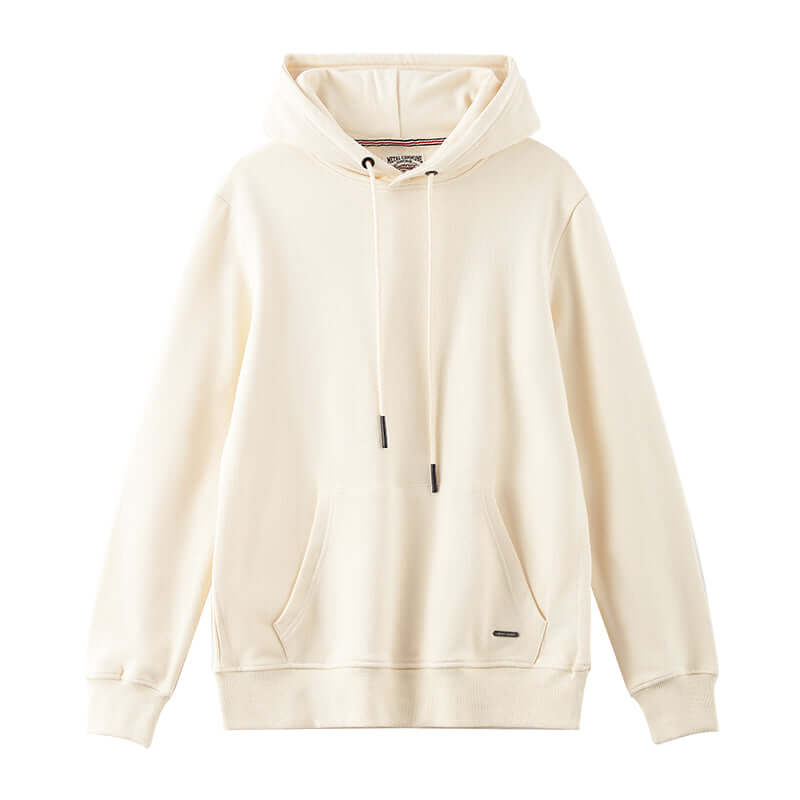 Ivory White pure cotton heavyweight hoodie, unisex style.