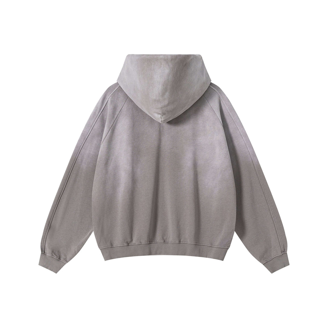 Vintage Spray Paint Hoodie back view showcasing oversized drop shoulder design and unique spray paint pattern.