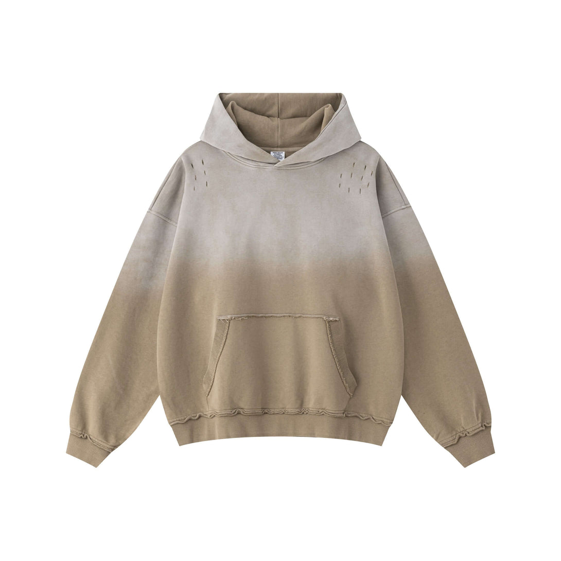 Vintage Batik Hoodie featuring a unique ombre design with distressed details and oversized fit.