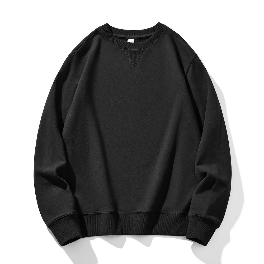 Black 380g round-neck pullover sweatshirt, classic unisex style.