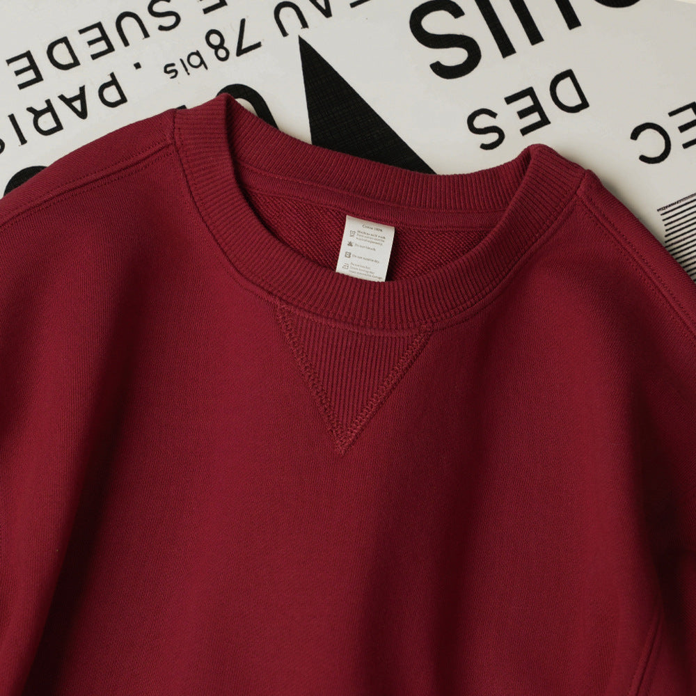 Burgundy colored 380g round-neck pullover sweatshirt for brands.