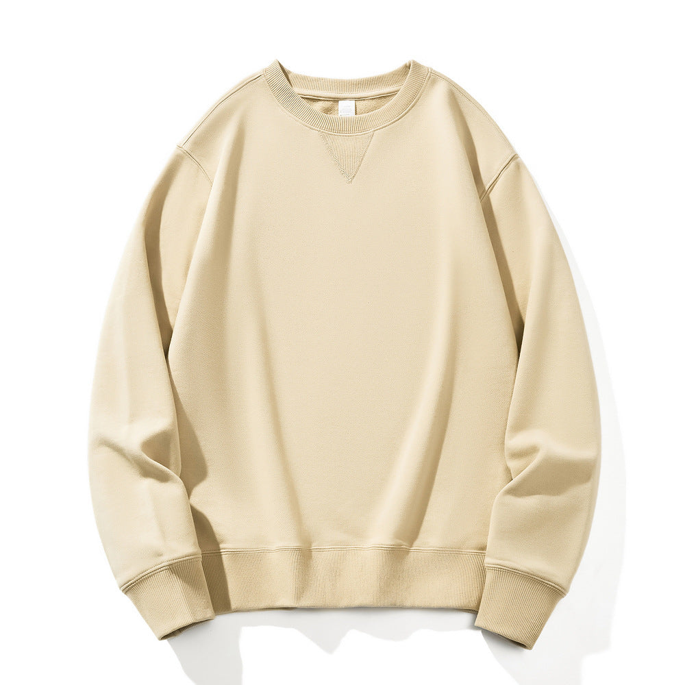 Khaki color 380g round-neck pullover sweatshirt for streetwear.