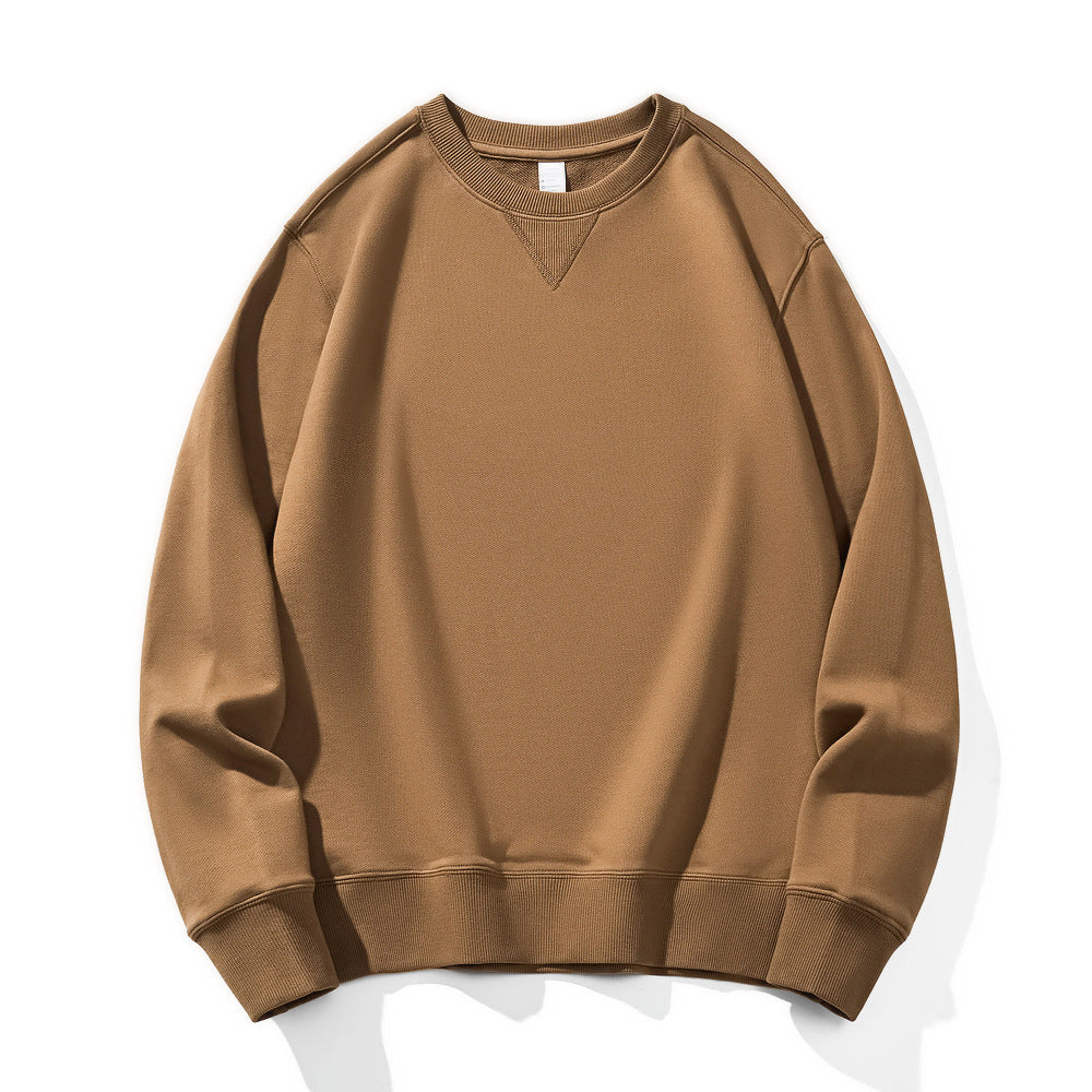 Mocha colored 380g round-neck pullover sweatshirt, unisex design.