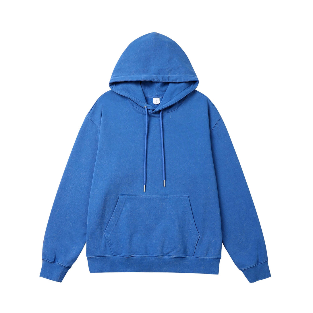 Front view of bright blue 430g oversized drop-shoulder hoodie
