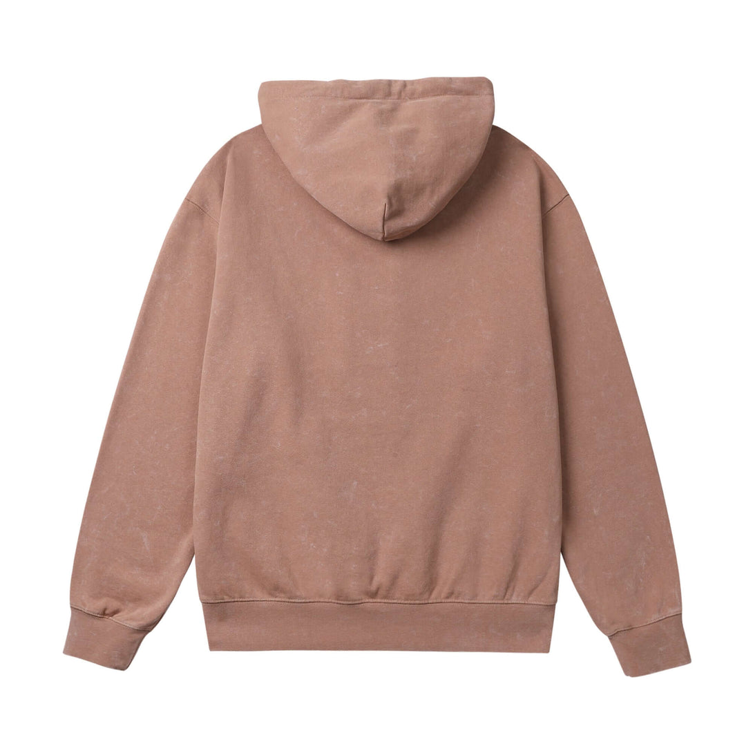 Back view of brown oversized washed cotton pullover hoodie