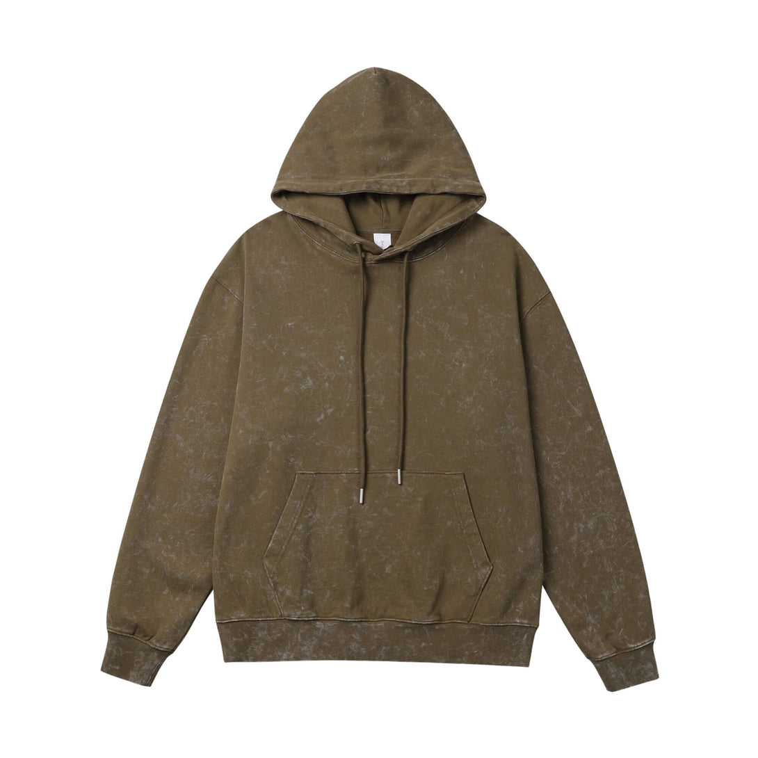Front view of coffee brown 430g unisex pullover hooded sweatshirt