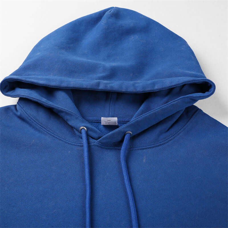 Detail of reinforced hood construction on 430g cotton hoodie