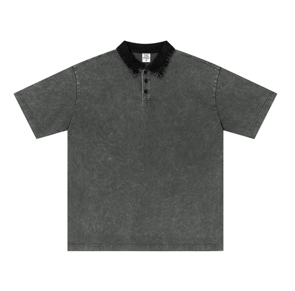 Wash Water+Stir-Fry Snow Distressed Oversize Cotton Polo - April Su