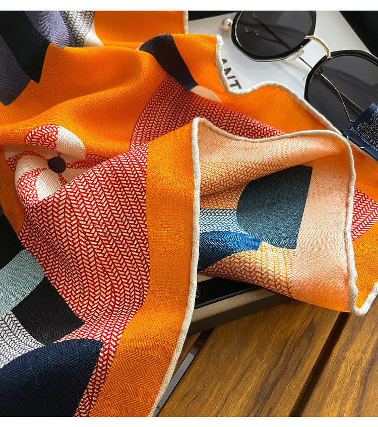 Digital Print Pony Design Close-up - Premium Silk-Wool Blend Scarf, Multicolor Woven Accents